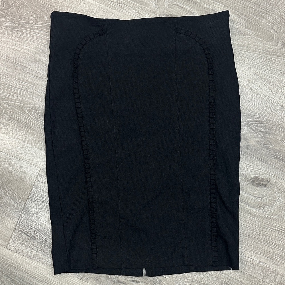 bebe Classic Black Pencil Skirt with ruffle trim